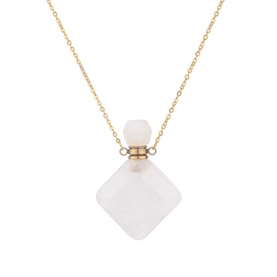 Natural crystal rhombus perfume bottle pendant necklace aromatherapy healing gemstone stainless steel necklace for women