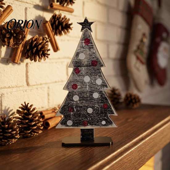 Desktop Xmas Party Centerpieces Rustic Christmas Tree Table Decoration, Vintage Wooden Standing Sign with Decor Base for Winter Home Office, Farmhouse