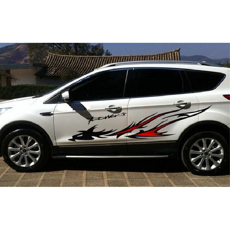 2Pc Flame Dragon Totem Modified Auto Car Suv Side Body Vinyl Film Decal Stickers