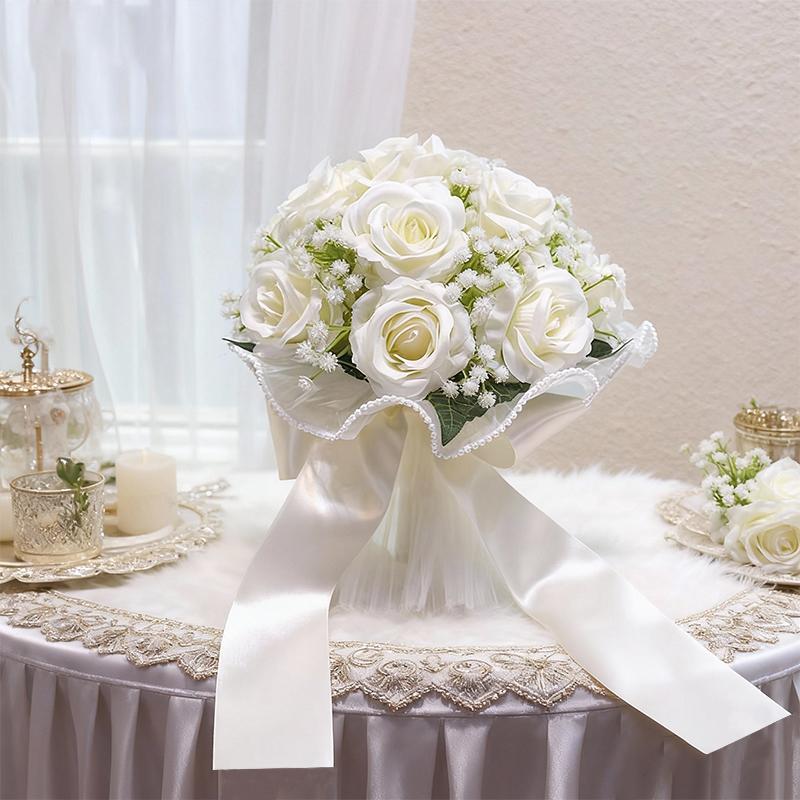 1PC Buquê de Rosas Brancas Artificiais Presentes de Aniversário Detalhe de Renda Adereços de Fotografia de Natal Estilo Boêmio Várias Opções Disponíveis