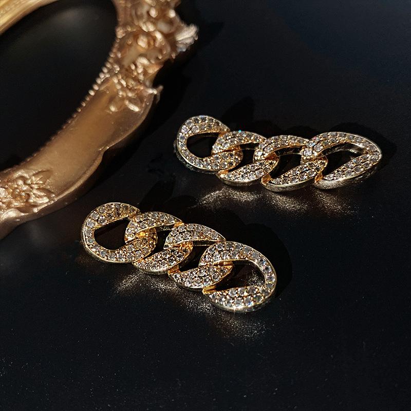 Luxury Shiny AAAA Rhinestone Cable Chain Tassel Dangle Clip on Earrings No Pierced for Women Wedding Party Elegant Jewelry Gift