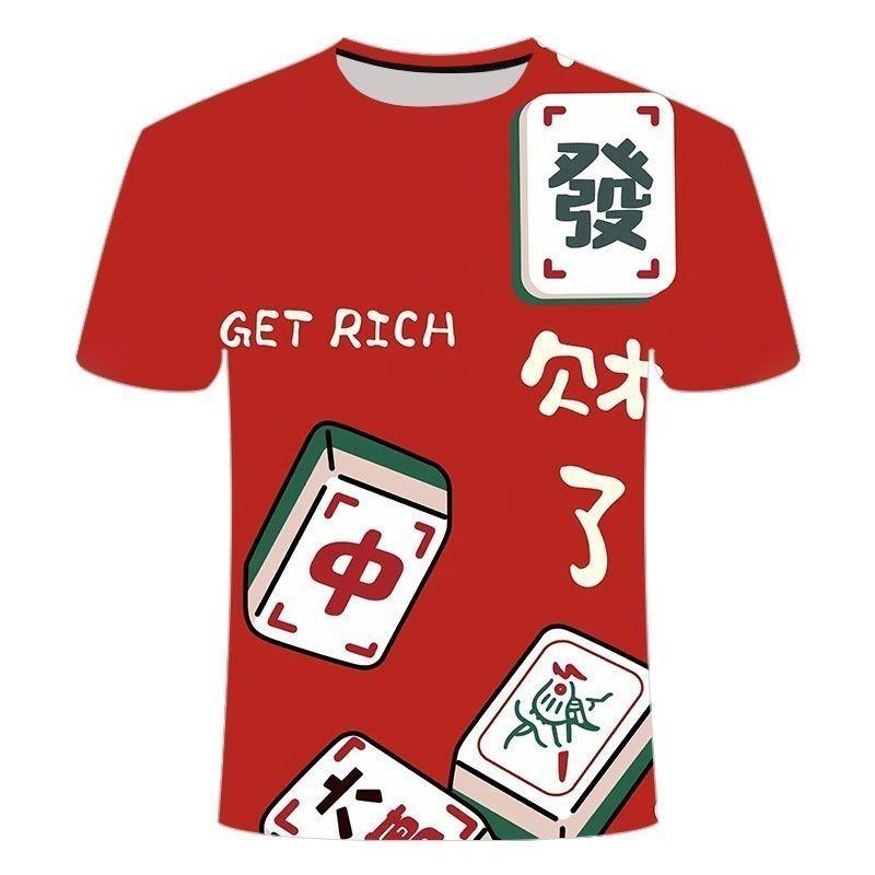 HerSight Nieuw Heren Comfortabel Leuk Creatief Korte Mouwen Zomer Mode Mahjong 3D Geprint Casual Ronde Hals T-shirt 5XL
