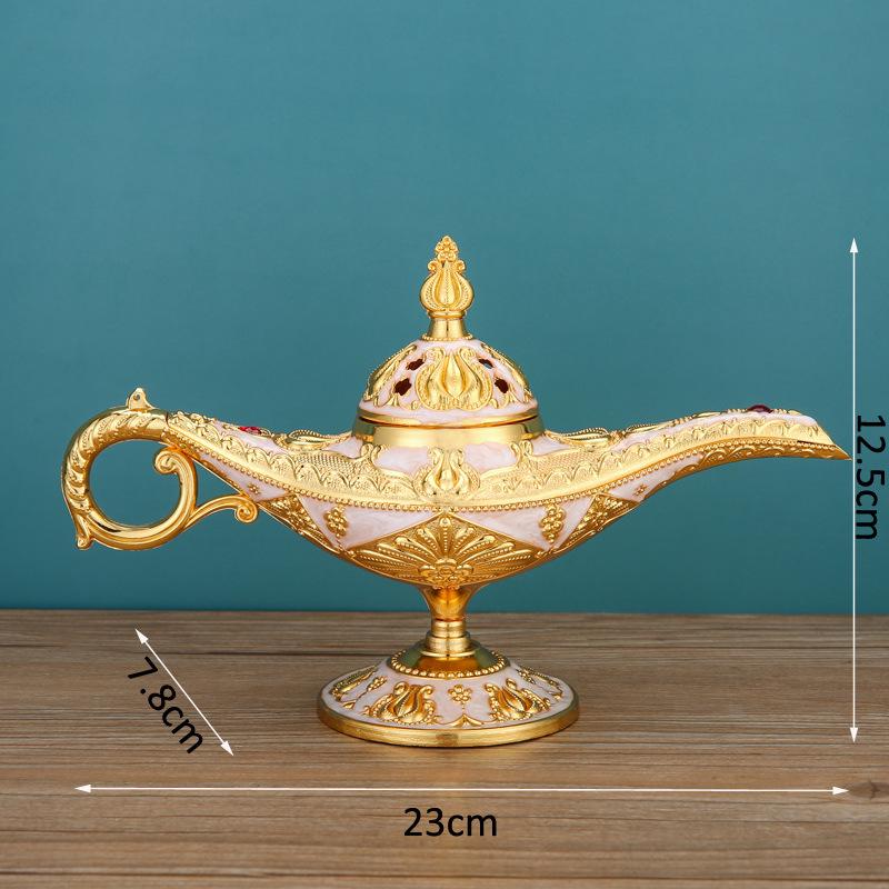 European Genie Lamp Incense Burner: Luxury Vintage Metal Decor for Aromatherapy and Home Ambiance.