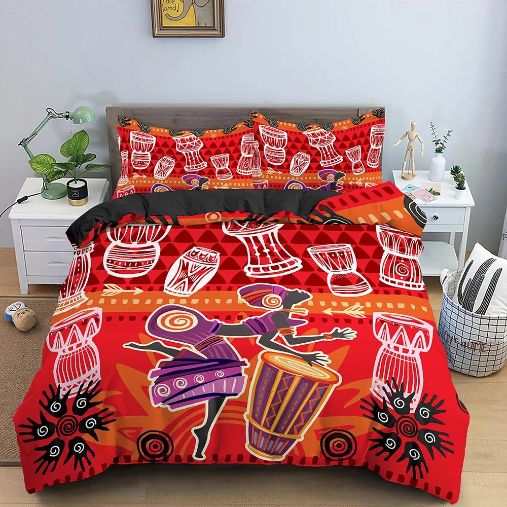 African Ethnic Bedding Set Orange Bohemian Style Duvet Cover King Queen Vintage Woman Polyester Comforter Cover For Teens Adults