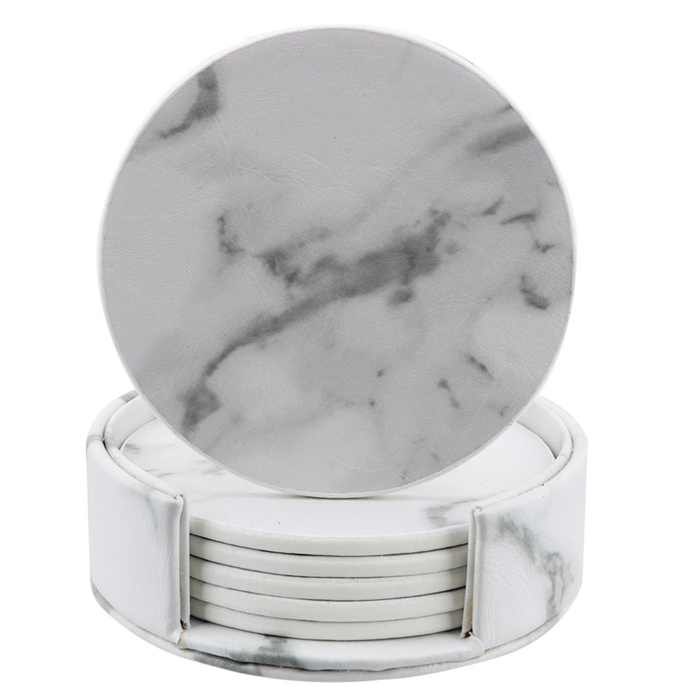 6PCS Creative Marble Coaster Drink Coffee Cup Mat Tea Pad Placemats Anti-Slip Heat Insulated Table Placemats PU Leather Kitchen Tableware