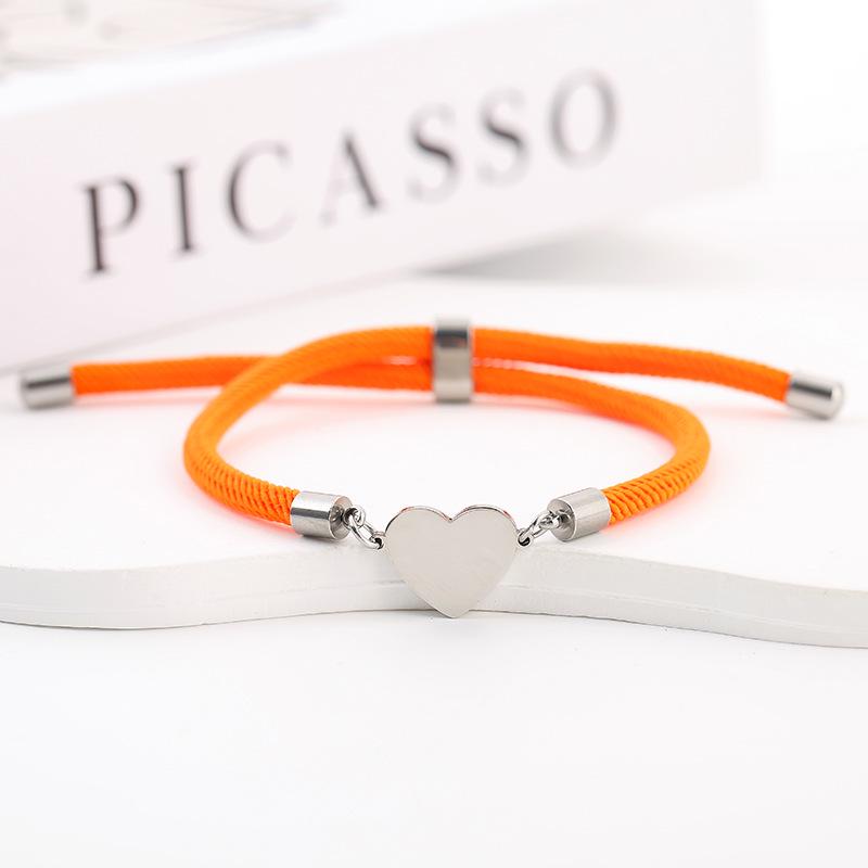 15mm Heart-Shaped Adjustable Stainless Steel Multi-Color Milan Rope Bracelet with Blank UV Laser Printing Surface