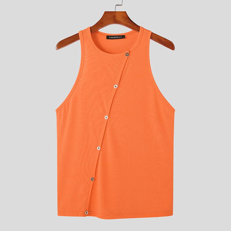 INCERUN Regatas masculinas de verão sem mangas com botão de malha e praia