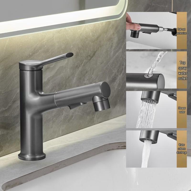 TLXT Pull-Out Basin Faucet with Mouthwash Function