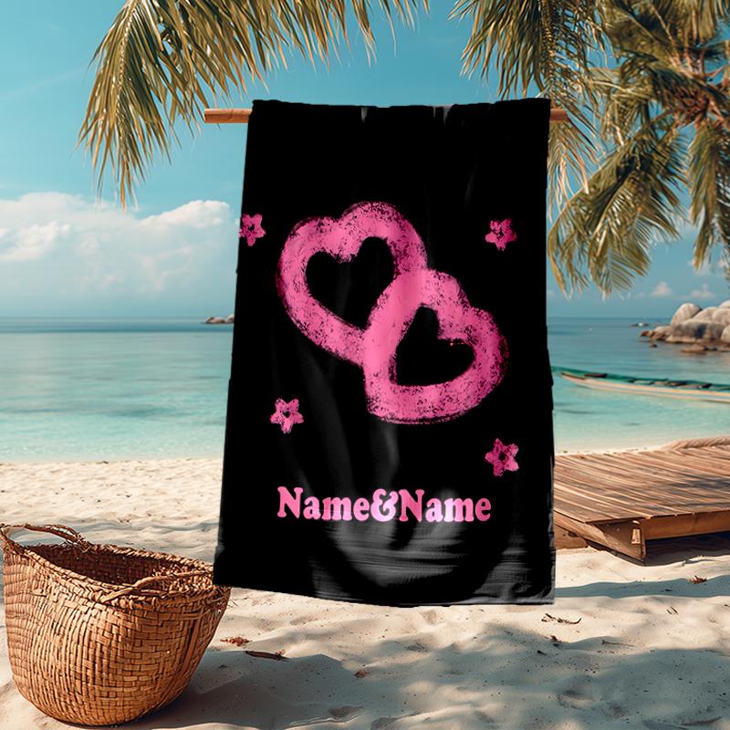 Custom Name Ultra-Soft Beach Towel with Love Theme,Ideal for Pool - Camping, Diving - Perfect Travel Essential, Vibrant Beach Towel.