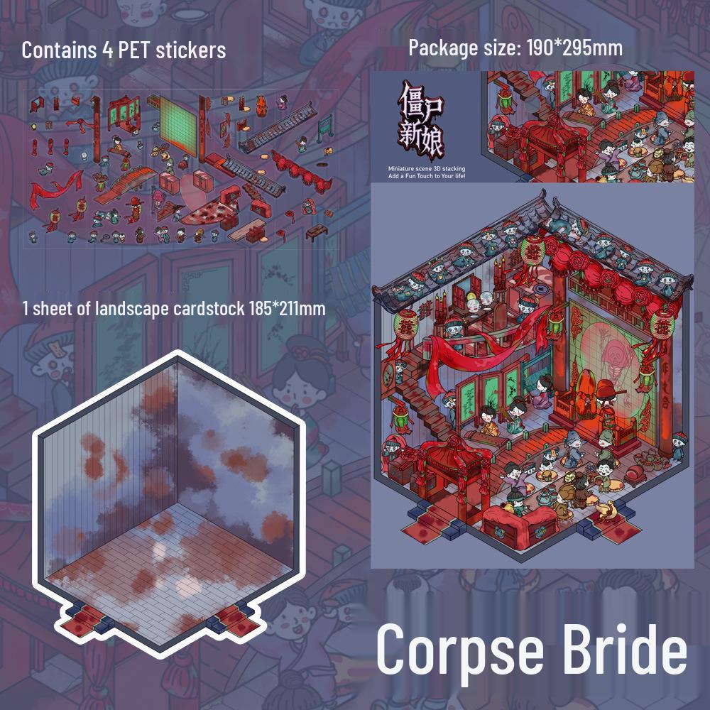 Zombie Bride Scenery Collage Stickers: 4 Sheets PET Large Format for DIY Journals