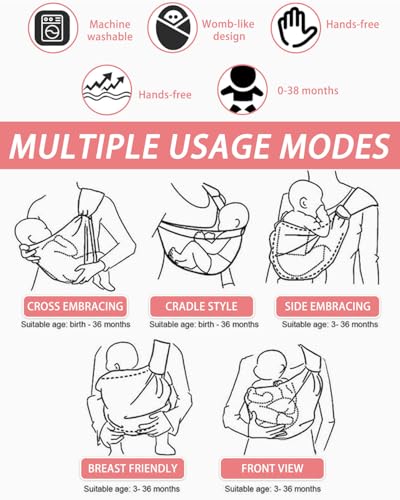 Baby Carrier, Ergonomic Infant Carrier for Newborn to Toddler, Adjustable Hip Seat Sling, Breathable Cotton for Going Out