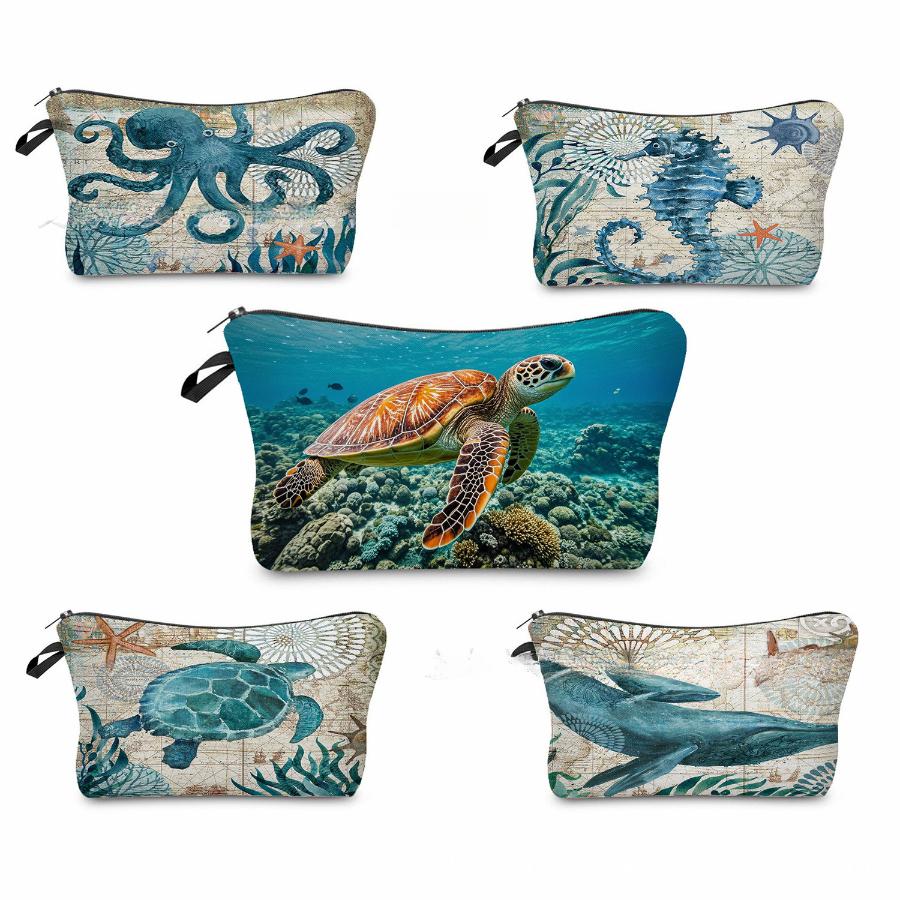 Women Octopus, turtle Print Cosmetic Bag Toiletries Organize Travel Storage Case 6969 KTB