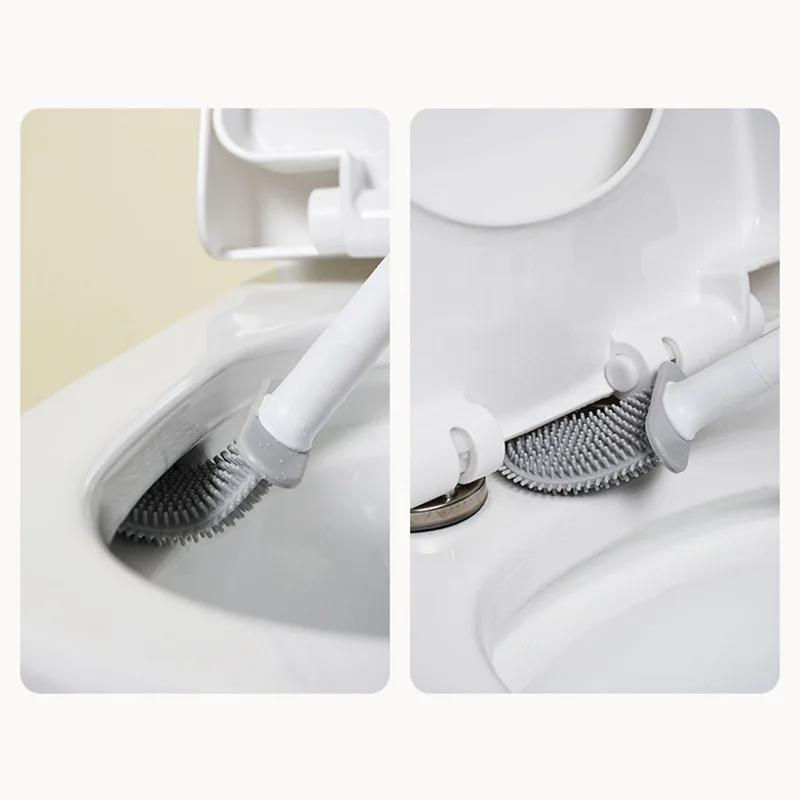 Flexible Silicone Toilet Brush With Holder Leakproof Soft Toilet Bowl Cleaner Brush Bathroom Wall Mounted Toilet Cleaning Brush