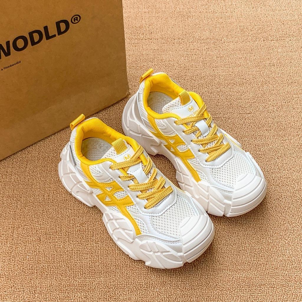 [Uncle Shoes] Dad Shoes Women's Mesh Shock Absorption Grey Sneakers Academy Wind 2025 Running Contrast Color Lightweight European