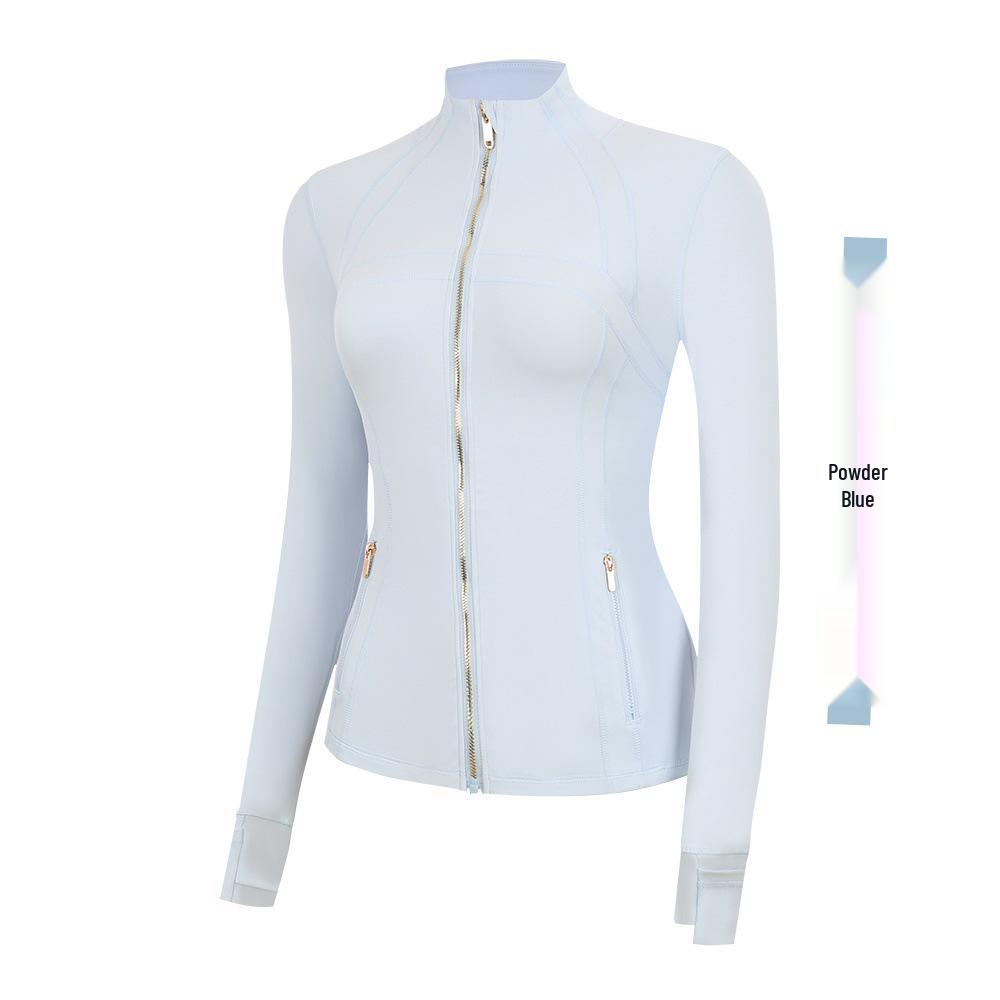 Lulu Women's Slim Fit Stand Collar Yoga Jacket with Gold Zipper – Long Sleeve Sports Fitness Outerwear