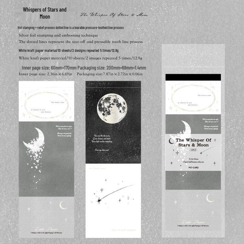 Mò Mò White Kraft Paper Silver Hot Stamped Embossed Memo Pad - Moon Series, Retro Style (4 Designs)