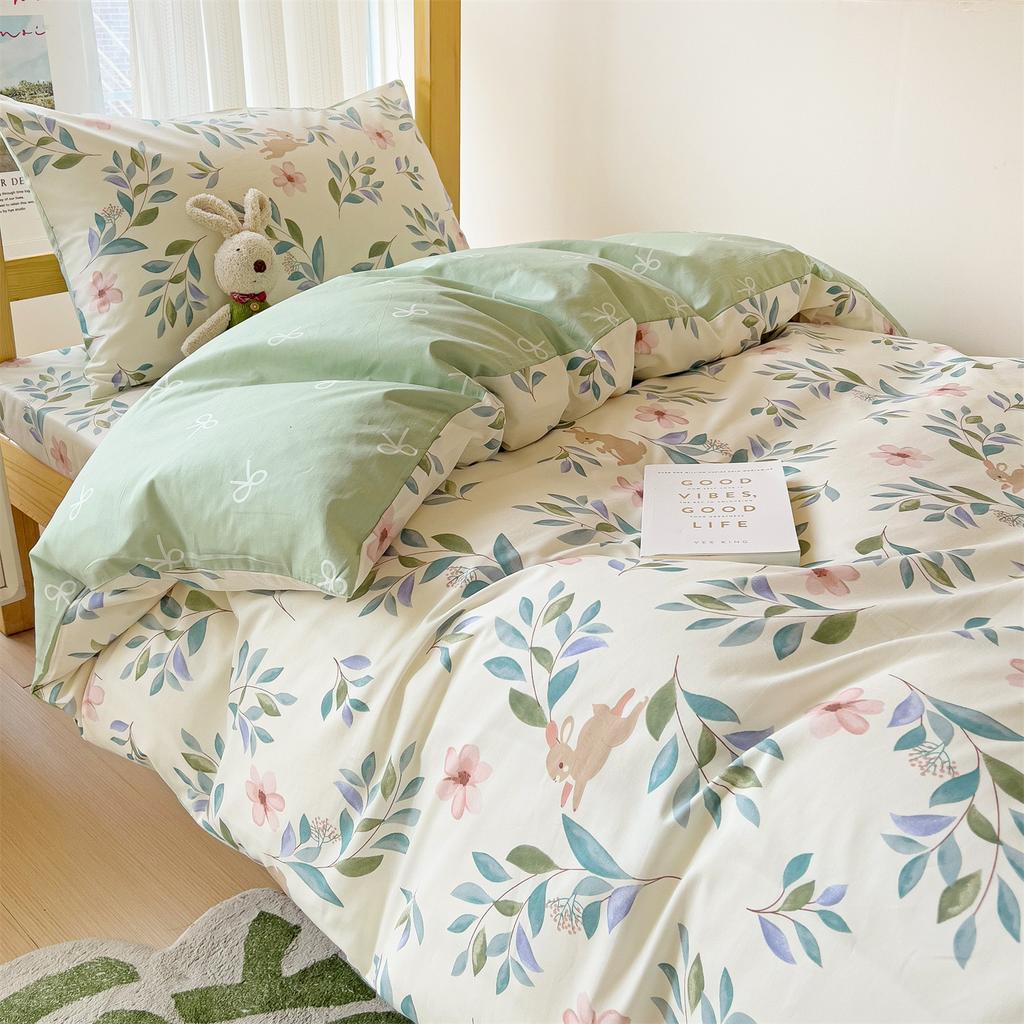 K pop Style Back-to-School Pink Bedding Set Twin Full Queen Size Bed Girls Floral Bed Flat Sheet Pillowcase Kawaii Home Textile