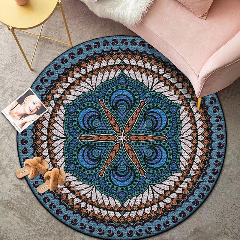

Богемный круглый ковер для гостиной, ретро-декор для спальни, легко чистящийся, нескользящий коврик, ковер для лаунжа, кофейных столиков, моющийся коврик для пола 2.6ft(80x80cm)