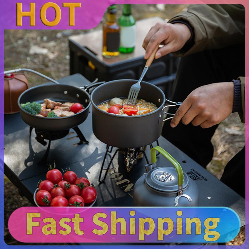 3PCS Camping Cookware Set Pot Pan Kettle Set Outdoor Cookset Cooking Kit 2-3 Person with Mesh Bag Hiking Picnic Travel Equipment