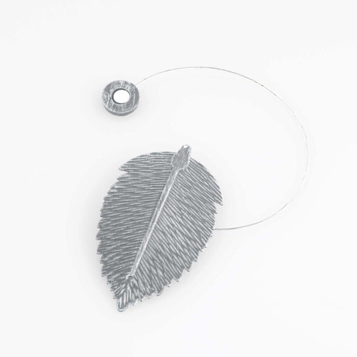 Embrasse aimantée - EDEN - Feuille - métal patiné - gris argent - L30 x 6,5 x 11,5 cm