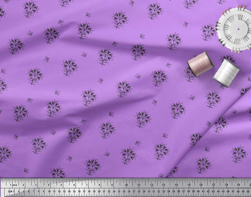 Soimoi Purple Japan Crepe Satin Fabric Artistic Floral Printed Fabric 1 Metre 42 Inch