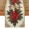 Christmas Table Runner Poinsettia Holly Berry Pattern Vintage Style Festive Christmas Decor For Dining Table Holiday Decoration