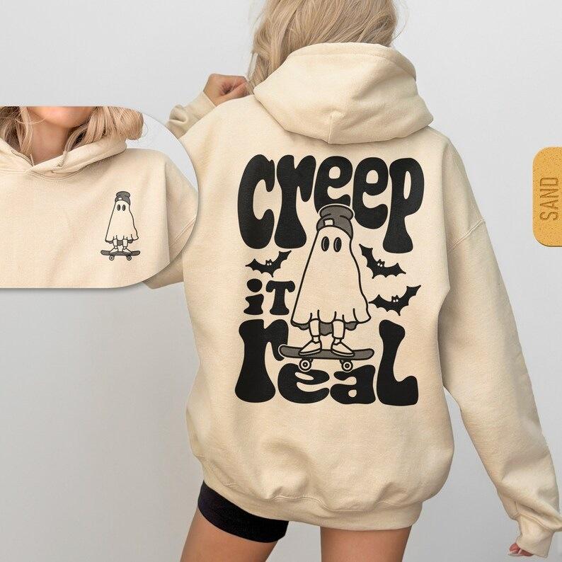 Autumn And Winter, Halloween Ghosts, Printed Long-Sleeved Tops, Trendy Fashion Women'S Hooded Sweaters