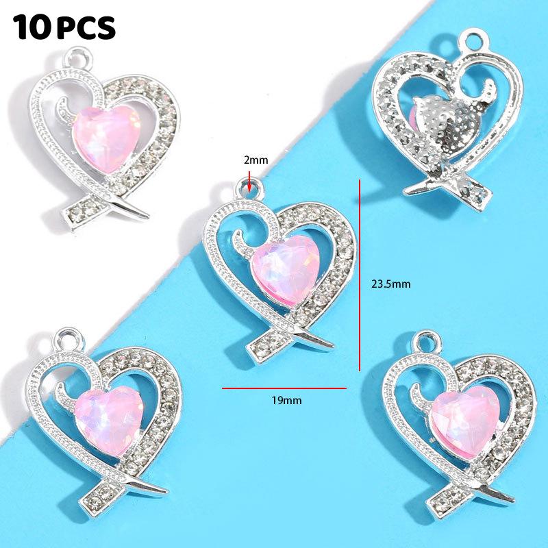 10 Pieces Assorted Alloy Pendants, Pink Resin Rhinestone Star Moon Design, DIY Jewelry Making for Necklaces & Bracelets