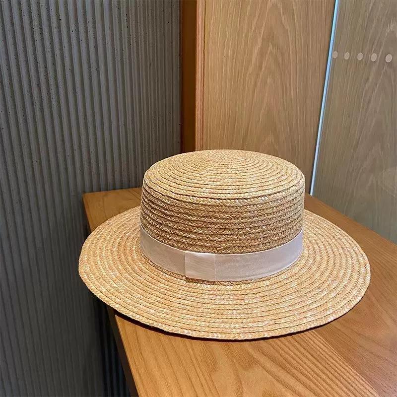 Japanese flat-top straw straw hat summer sun protection sun hat children's Korean version fashion versatile travel beach hat