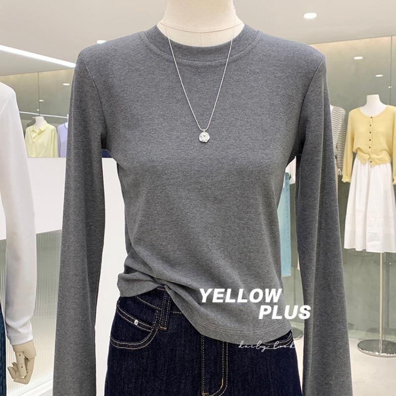 

Solid Color Long Sleeve Round Neck Top - Soft, Comfortable, Slimming Autumn Wear S (weight 80-95) темно-сірий
