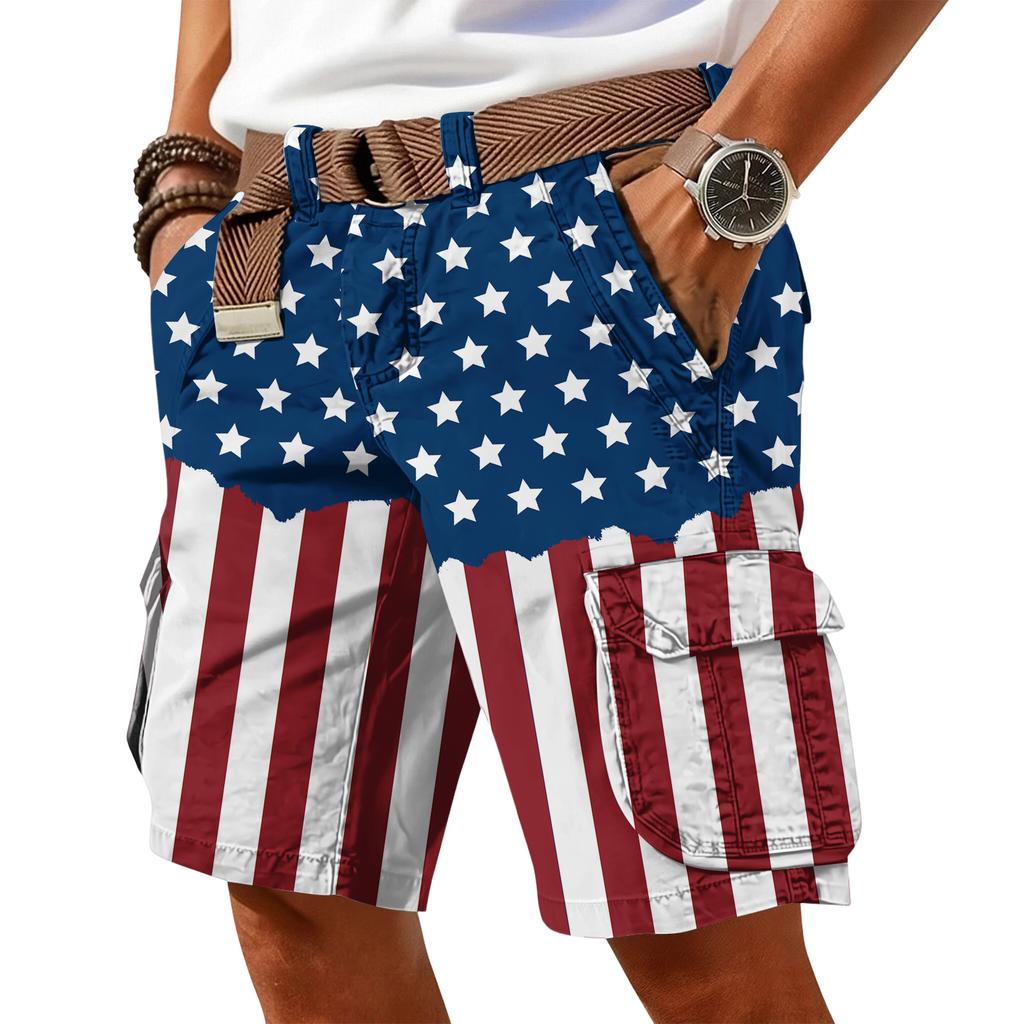 Pantalones Cortos Cargo para Hombre con Estampado de Bandera Edición 250 Aniversario Corte Relajado con Cinturón Múltiples Bolsillos Material Ligero para Actividades al Aire Libre