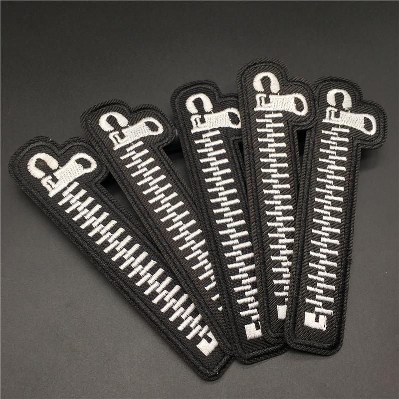5Pcs Zippers Embroidery Patches For Clothing Punk Stripes Black And White Diy Badges Ironing Patches On Clothes Sewing Applique