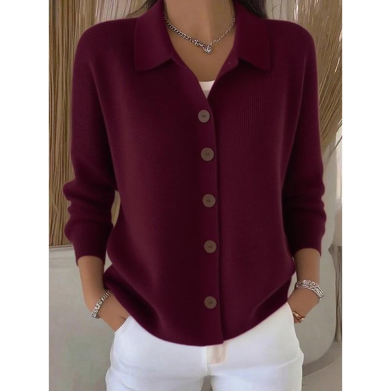 Damen S Gestrickter Knopf-Cardigan Pullover Mantel Einfarbige Langarm Freizeit