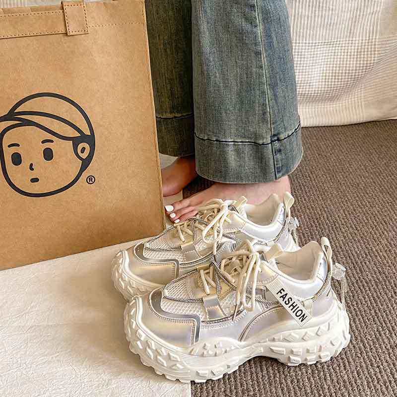 

Tire sole shoes women s new summer thin breathable mesh hollow thick-soled casual sports shoes 40 бежевий