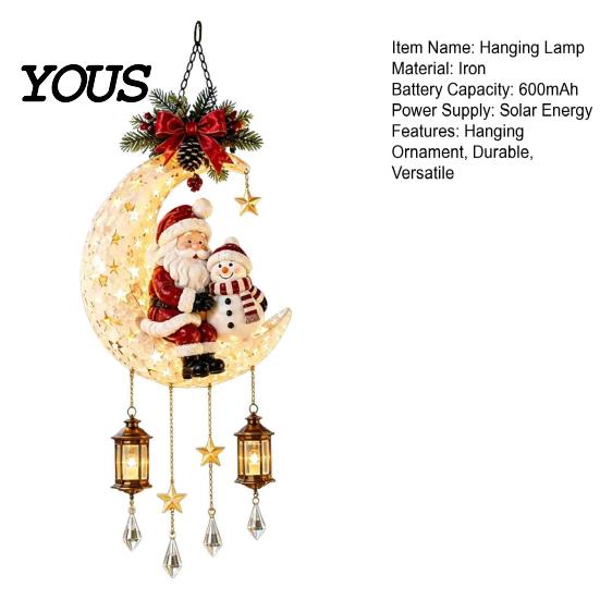Unique Christmas Exchange Gift Santa Moon Hanging Lamp, Iron LED Lighted Ornament, Decorative Lamp Glowing Atmosphere Light for Wall Window