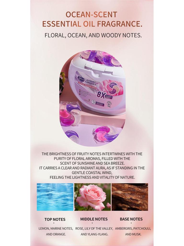 Jieti Kapsułki do prania 4 w 1: Długotrwały zapach, Zmiękczanie, Usuwanie plam, Formuła z proteazą.