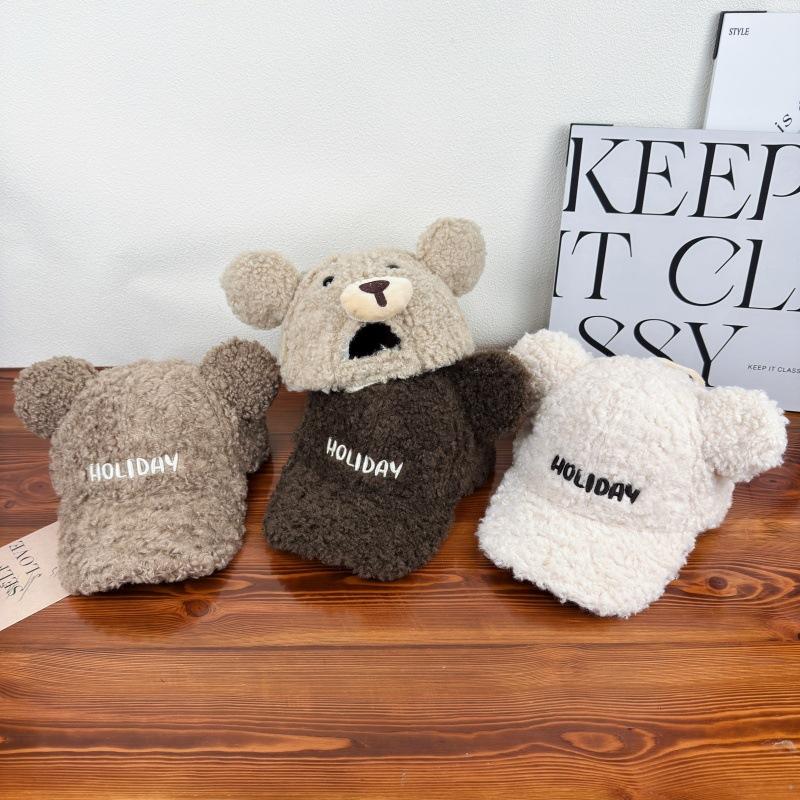 Cute bear ears lamb wool baseball cap women can wear autumn and winter thermal cap versatile to show their small face