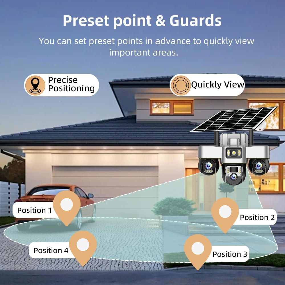 Three-lens Surveillance Camera Outdoor HD Night Vision Full Color Solar Camera