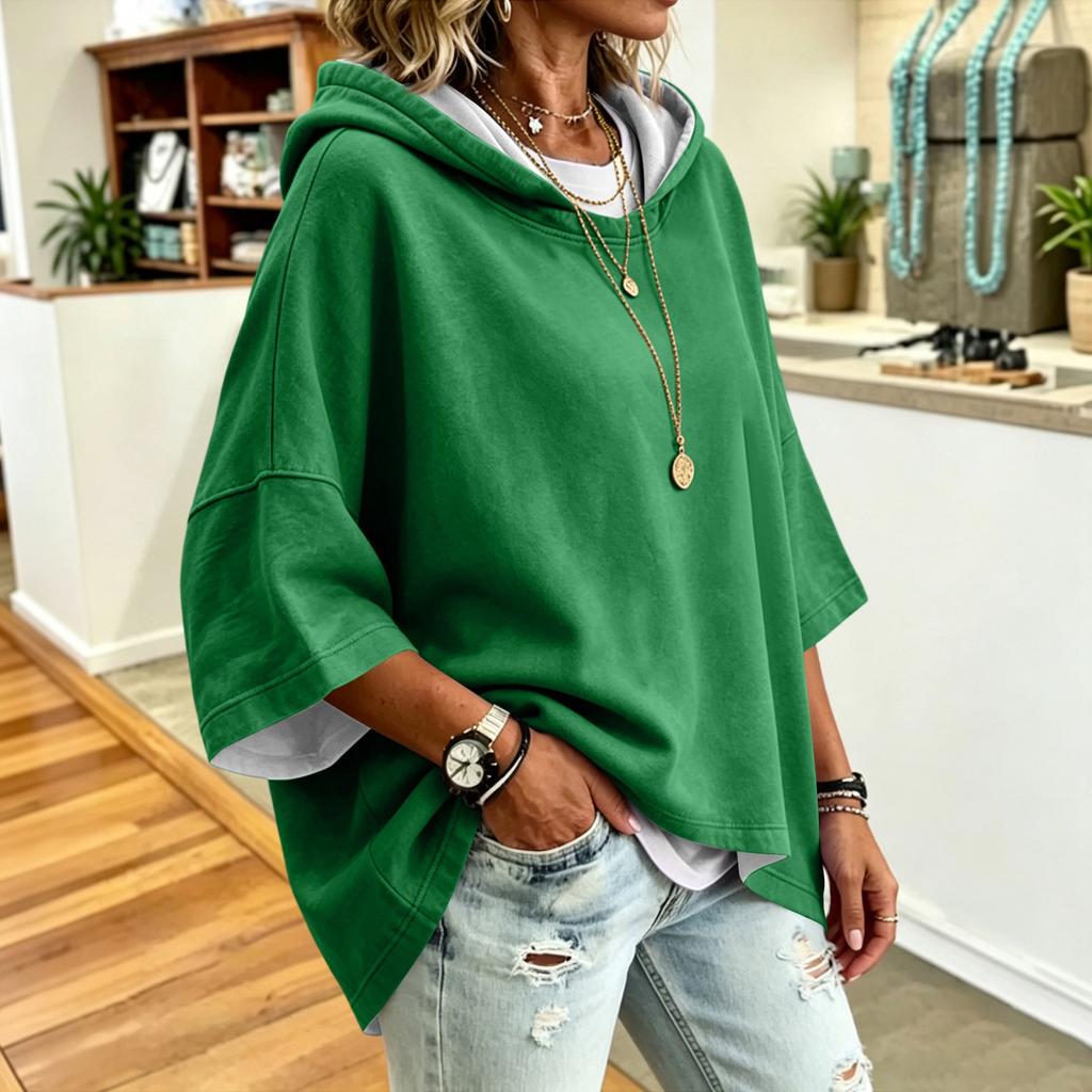 Women's Fashion Color Drawstring Hoodie Loose Fit Casual Sweatshirt