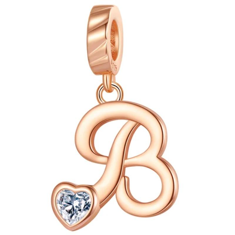 Kupfer 26 Buchstaben A-Z Alphabet Anhänger Charme Roségold Passend für Original Pan Armband Zubehör DIY Schmuck Für Frauen