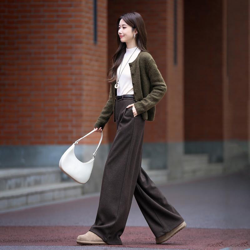 Women's Wool Blend Winter Straight-Leg Casual Pants