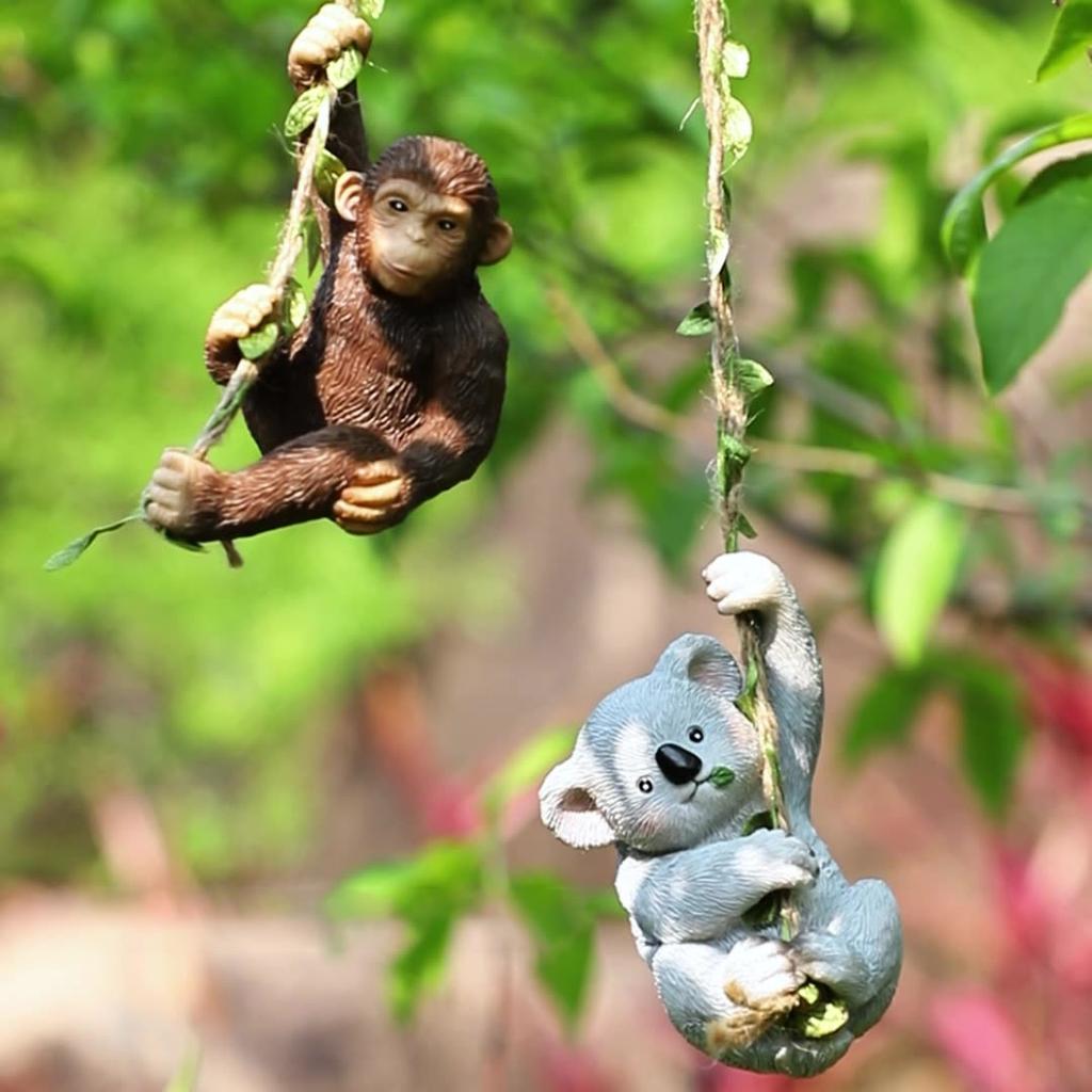 Creative Resin Animal Hanging Garden Ornaments - Koala & Orangutan Mini Figurines Decor for Lawn Garden Yard Terrace Patio Tree