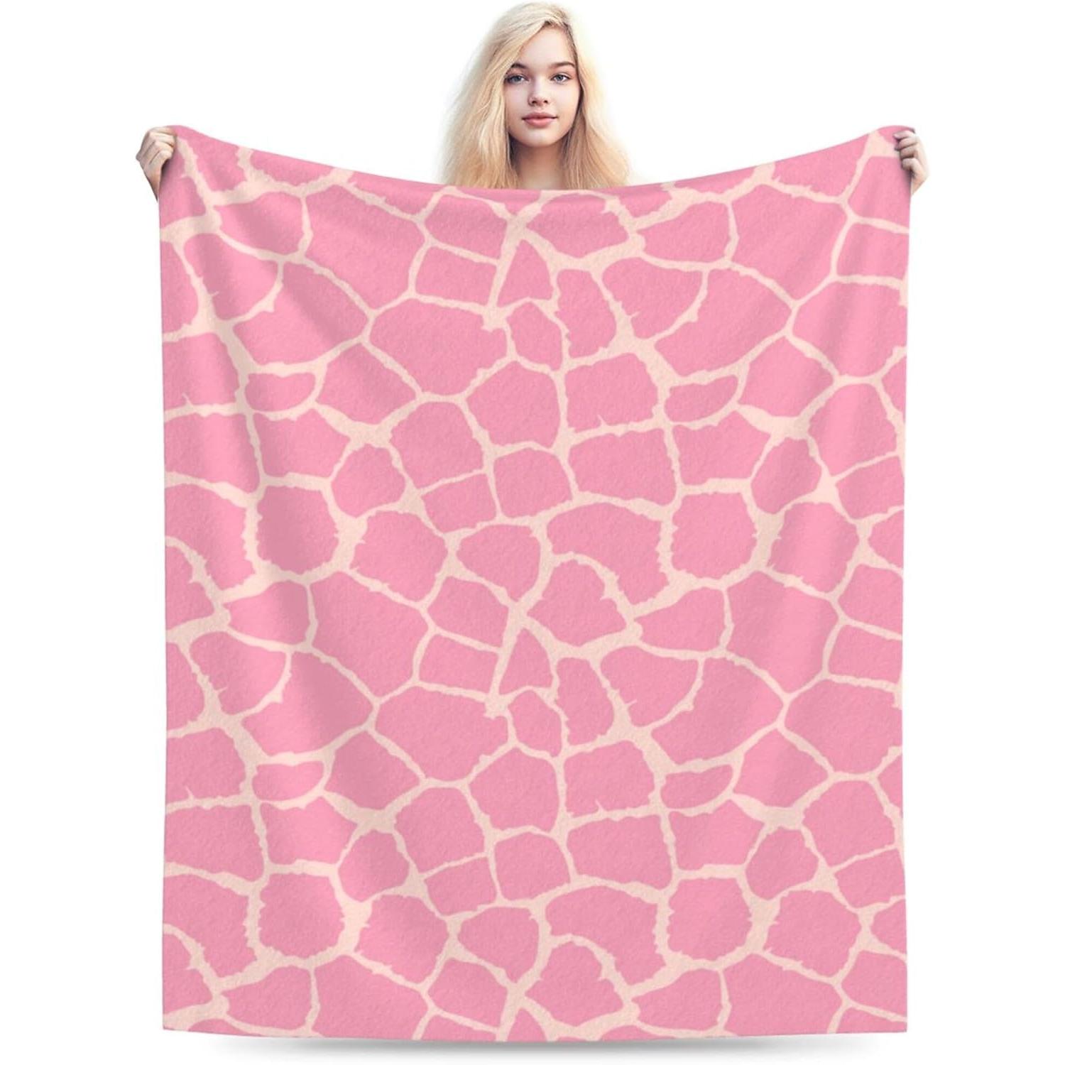 

Pink Giraffe Throw Blankets,Cozy Flannel Fleece Blanket on for Home Bedroom Living Room Office Dorm, Soft Comfort Lightweight Th 75x90cm