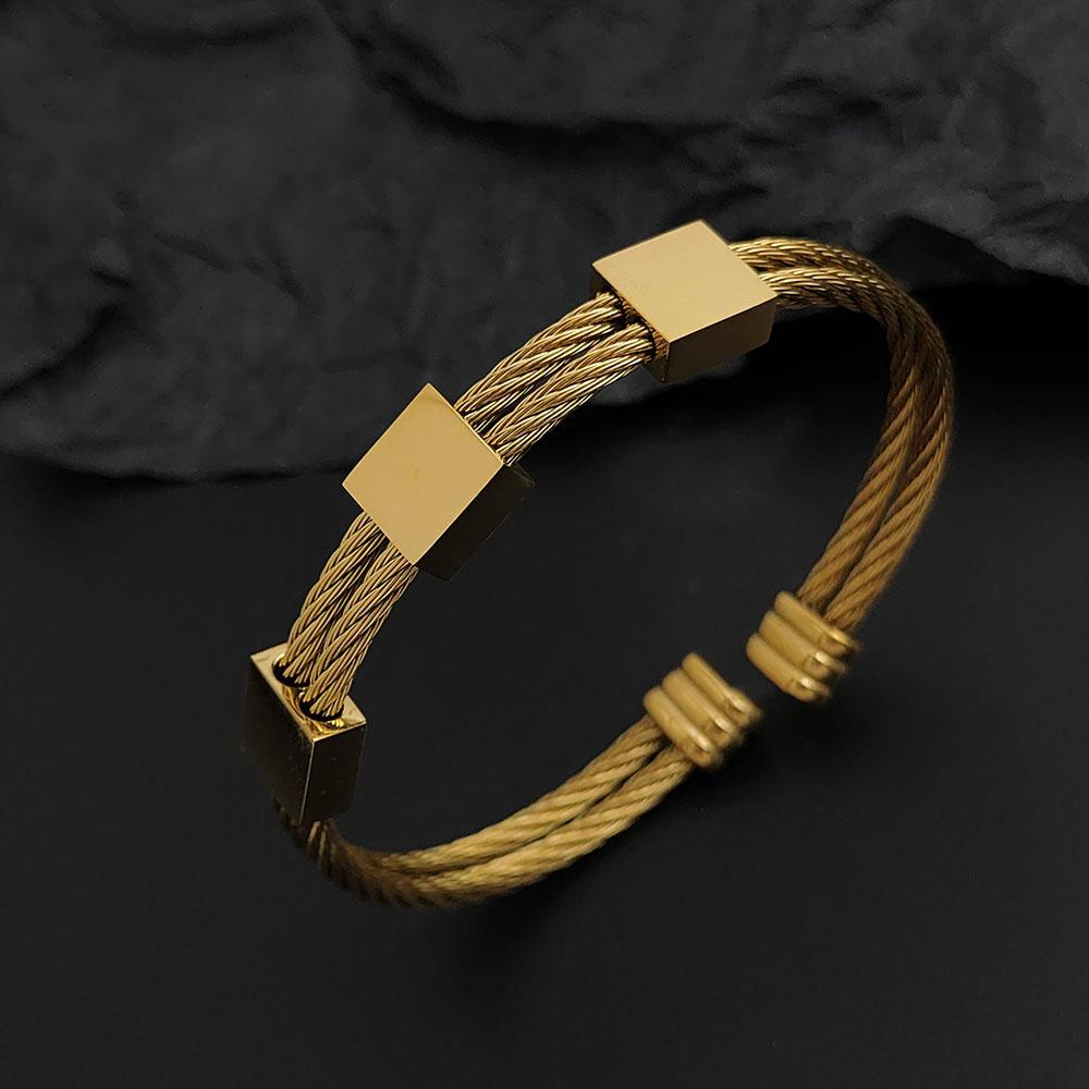 Creative Double-layer Steel Wire Square Gold-plated Stainless Steel Women's Bracelet Waterproof and Rust-free Couple Bracelet