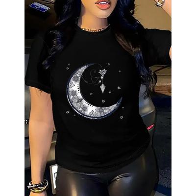 Damen Sommer Vorderseite Bedrucktes Kurzarm T-Shirt Bequemes Atmungsaktives Gewebe Lässiger Sportstil Frühling Sommer Lässiges Oberteil