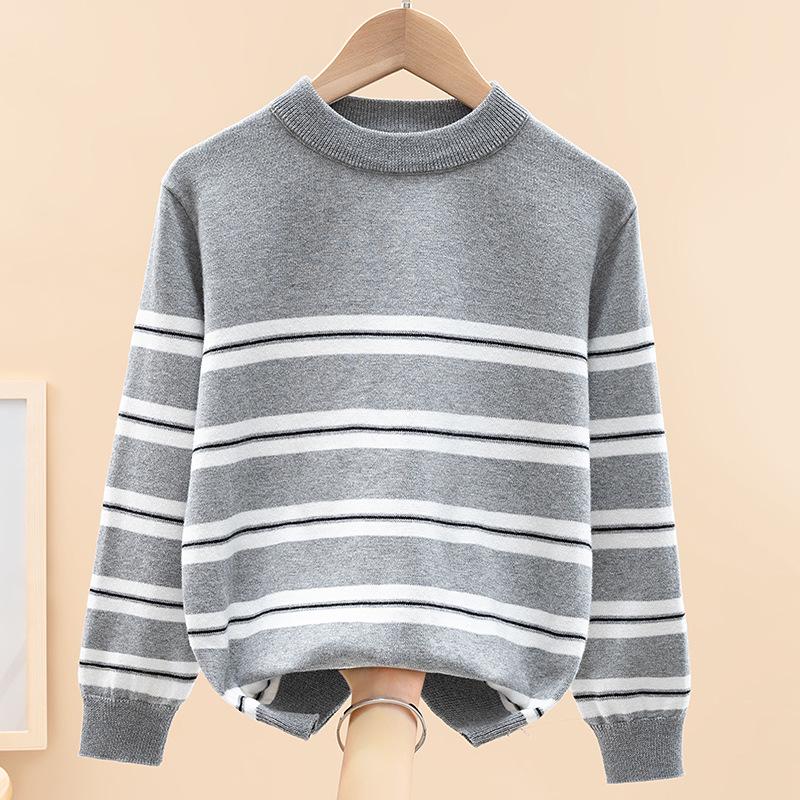Boys' Striped Cotton Knit Sweater - Autumn Thin Fashion Top for Students