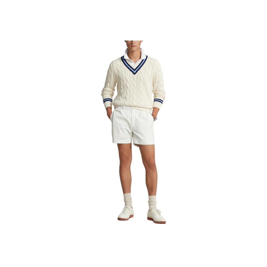 Polo Ralph Lauren Ss24 Striped V-Neck Pullover Sweater Men sweater Cream MNPOSWE16821456-101