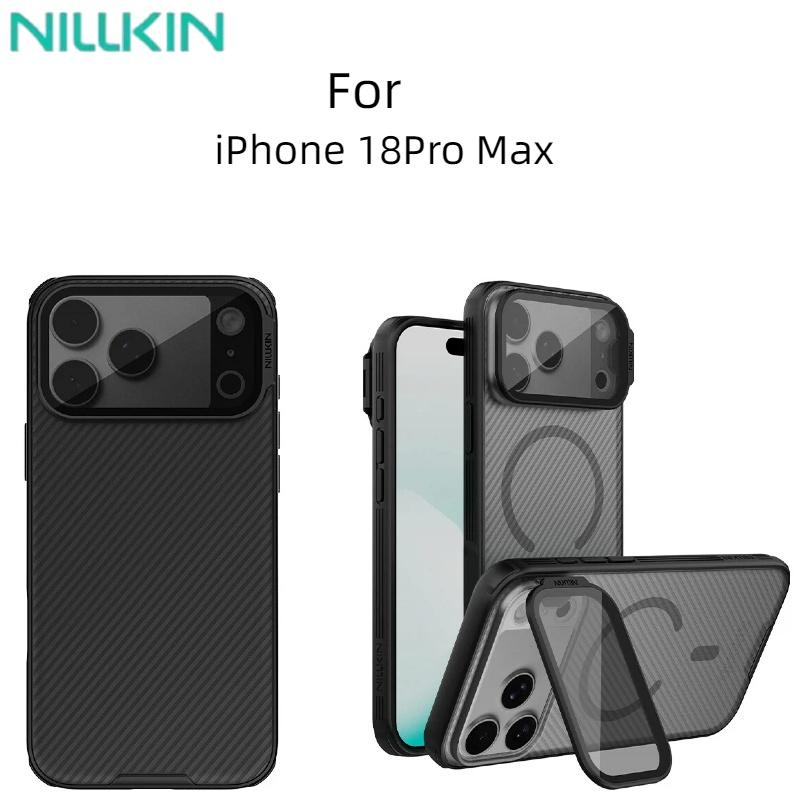 NILLKIN Mágneses tok iPhone 18 Pro/18 Pro Max készülékhez, Csúsztatható kameratakaró rejtett támasztóval, Alumínium támasztó, Ütésálló