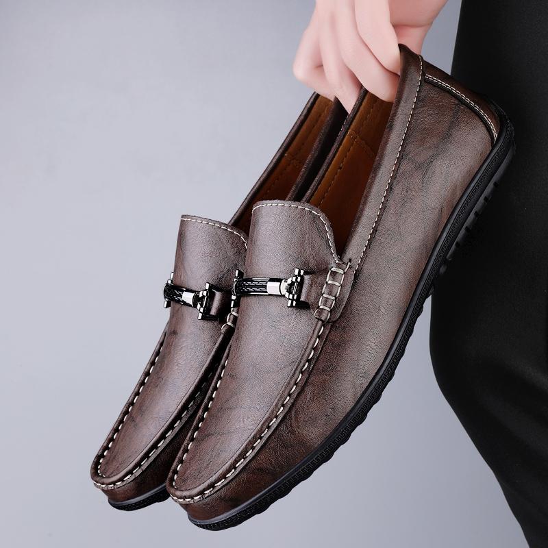 Europäischer Stil Echtes Leder Herren Fahrschuhe Weiche Sohle Rutschfest Freizeitschuhe Atmungsaktiv für Täglich Vielseitig Große Größe 37-45