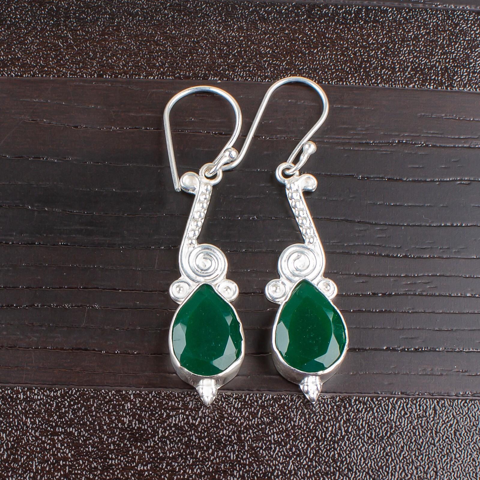 

Серьги из стерлингового серебра 925 пробы с зеленым ониксом, модные украшения, 2,10 дюйма, для жены EE-37-16